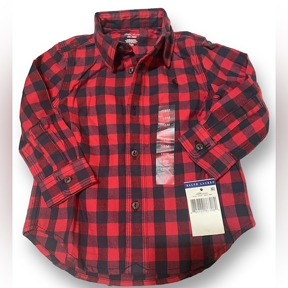 POLO RALPH LAUREN Flannel Shirt Boys Size 18M Buffalo Plaid Cottagec… - Picture 2 of 10